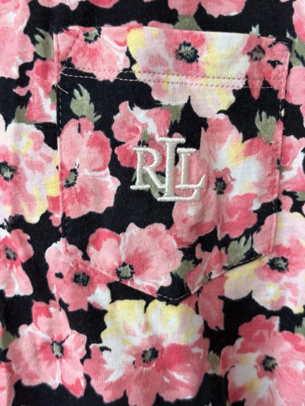 Ralph Lauren 2pc Floral Button-Front Short Sleeve Top - Pink/Black - Picture 3 of 5
